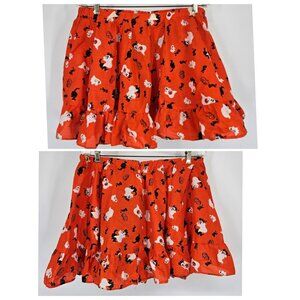 Ruffle Circle Midi Skirt Medium Halloween Orange Ghost Cat Elastic Dance Square